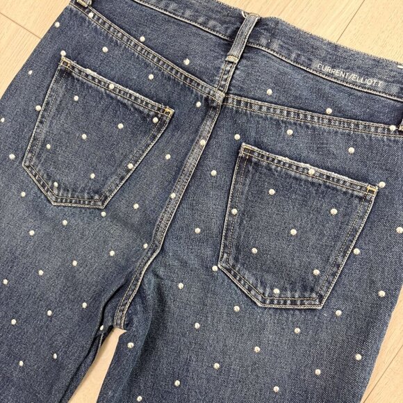 Current Elliott Womens 26 Vintage Cropped  Straight Leg Studded Dark Blue Jeans - Picture 8 of 9